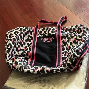 Victoria's Secret Black and Pink Leopard Canvas Tote